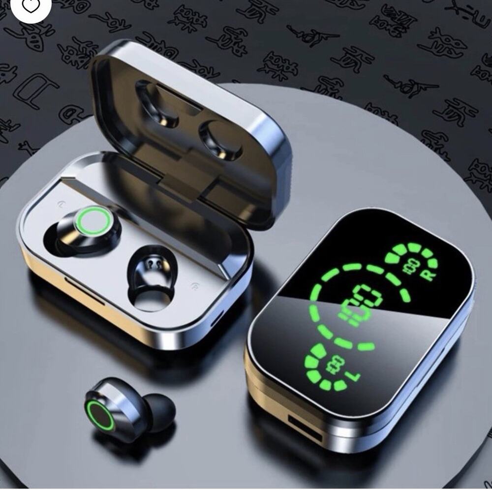 TWS Bluetooth In-Ear Earbuds (Double) Touch Control LED Case Black/Green